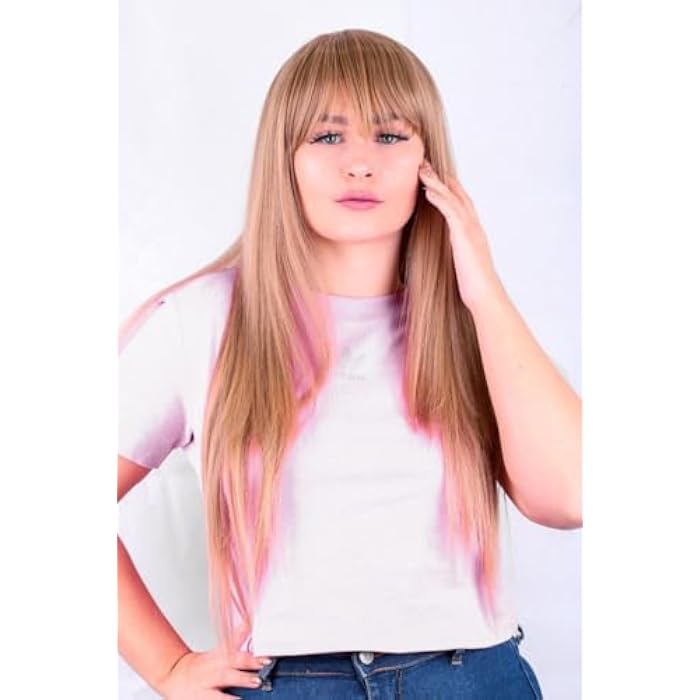 DILLARDS Premium Long Straight Wig, Honey Blonde with Bangs, Heat Resistant Synthetic Hair, Natural Looking Layered Style, Casual Daily Wear - Image 1